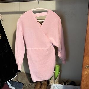 Pink Wrap Sweater Dress